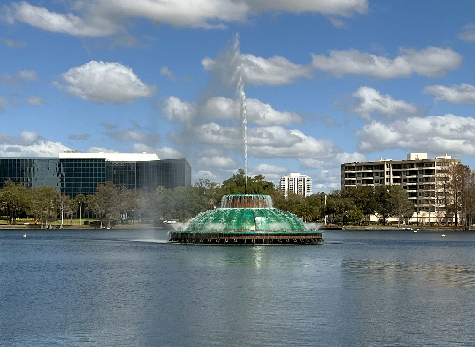 Lake Eola fountain and downtown Orlando skyline